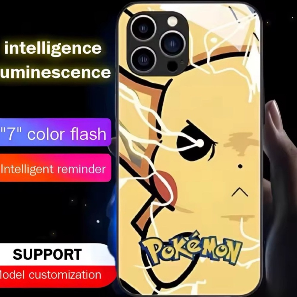 Pikachu Pokemon iPhone 14
phone case changing led lights 7
colors usb lighting